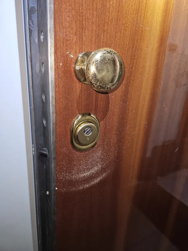 Cilindro europeo con defender montato su porta blindata in legno a Pianoro